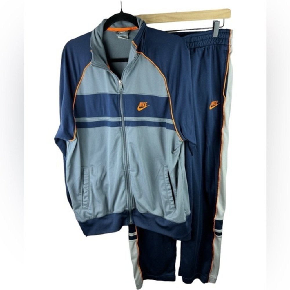 Y2K Nike Men’s blue grey orange track zip jacket and athletic pants set L/XL